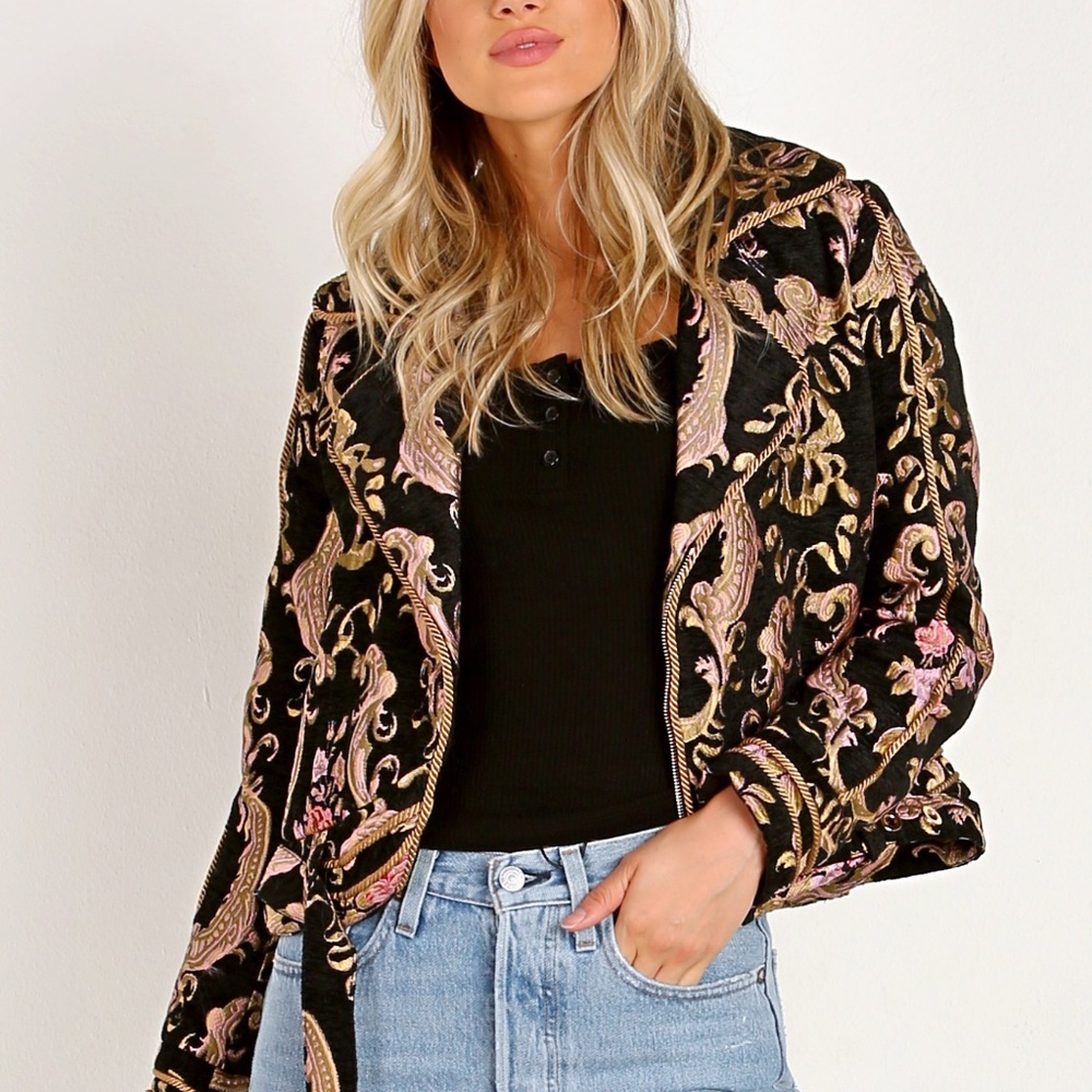 For Love and Lemons Brocade Moto Jacket size small.
